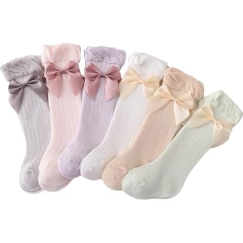 Citgeett Baby Stockings Bowknot Cotton Socks Breathable Long Tube Socks 0-3Years Girls