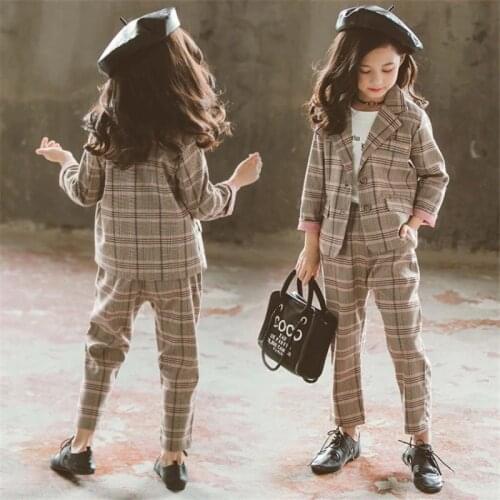 Children Girls Clothing Set Autumn Teenage Girls Suit Plaid Jacket pants 2pcs School Kids Tracksuit for Girls Formal Clothes