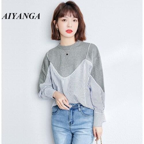 Quality Spring Patchwork Striped Shirts Autumn Fashion O-neck Women Blouse 2021 Casual Long Sleeve Pullover Tops Blusa Shirt