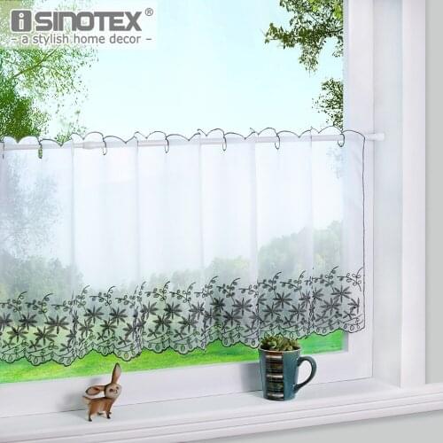 Cafe Curtain Window Treatments Hole Viole Tulle White Floral Polyester Pastoral Pleated Decoration Living Room Kitchen 1 PCS