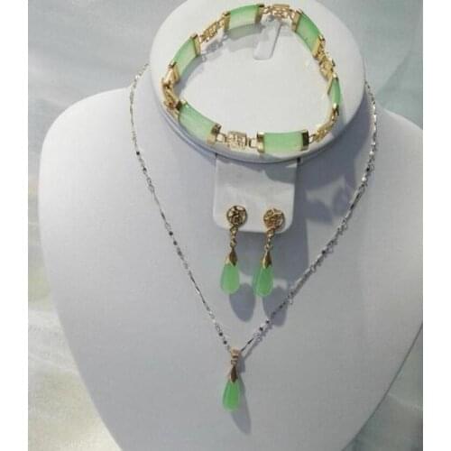 New hot green jade earring NECKLACE & BRACELETS pendant set