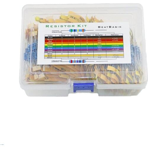 Boxed 1100pcs/110 types/0.5W in-line resistor (0.1 Euro-10M) 1/2W metal film resistor kit