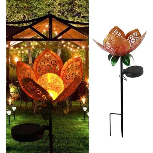 Wrought Iron LED Solar Lamp Meniscus/lotus Shaped Solar Power Light Courtyard Garden Waterproof Ground Plug Night Light Decor