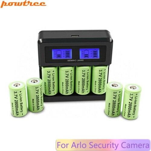 Powtree 8 x 2800mAh 16340 CR123A Rechargeable Battery + LCD Charger for Arlo Security Camera