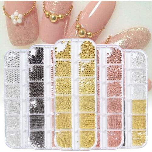 Misscheering 12 Grid/Box Steel Ball for Nail Art Decorations 2021 Fashion Multi-Size Nails Accessories for DIY Manicure Design