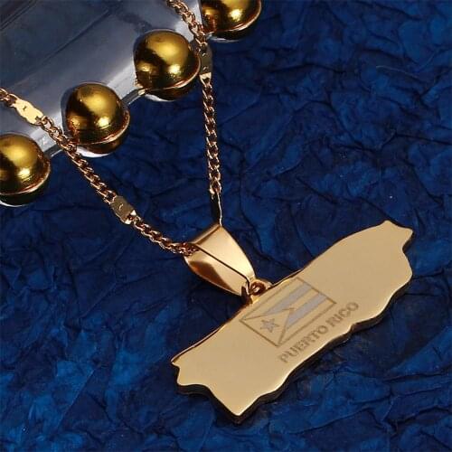 Stainless Steel Fashion Gold Color Puerto Rico Map Pendant Necklaces Puerto Ricans Map Charm Jewelry