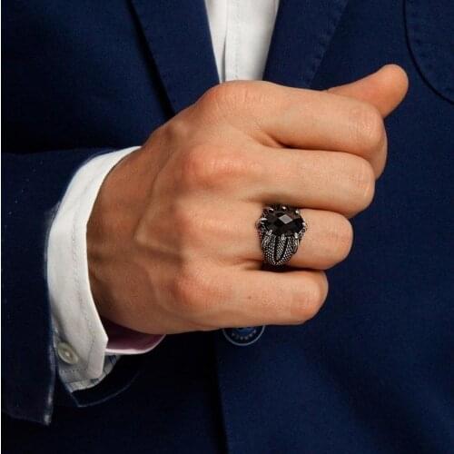 Solid 925 Sterling Silver Faceted Onyx Stone Claw Mens Ring Special Ring Jewelry Accessory For Men Gift Idea Made in turkey