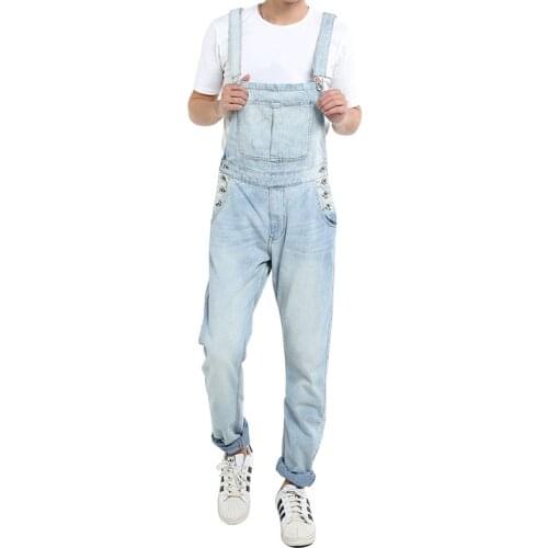 2021 Summer Thin Jeans Overalls Men Bib Denim Jumpsuits Youth Workwear Pants Hip Hop Blue White Casual Trousers Size S - 5XL