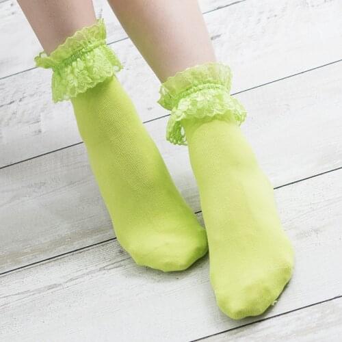 Japan Fashion Women Socks Neon Color Cute Lolita Girls Dress Party Wear Ruffled Socks Funny Lace Socks Calcetines De La Mujer