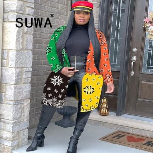 2020 New Product Autumn Winter Bandanna Letter Print Open Stitch Slim Women Trench Streetwear Long Coats & Jackets For Lady