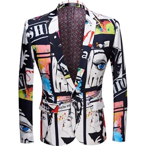 New Tide Mens Fashion Beauty printed suit Blazer Design Plus Size Hip Hot Casual Male Slim Fit Suit Jacket Singer Costume Coat