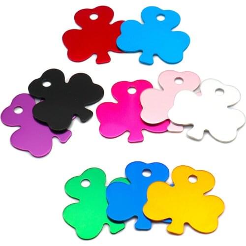 Wholesale 100Pcs Clover Aluminum Pendant Dog ID Tag Name Plate Key Accessories Decor Pet Tag Number Address For Dog Collar