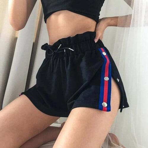 Sexy Woman Lace Up Shorts, High-Waist Pants, Patchwork Side Split Pleated Slimming Striped Summer Bottoms New Fashion 2021
