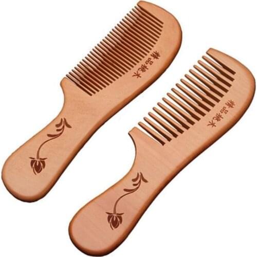 Natural Wooden Wide Tooth Hair Comb Natural Sandalwood Handmade Massage Beauty Hair Care 18cm Wood Comb Floral Print