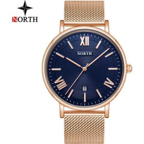 Luxury Brand Men Watches NORTH Fashion Ultra Thin Mesh Belt Business Quartz Watch Men Sport Waterproof Watches Relogio Masculino