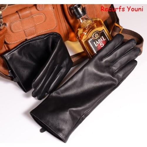 RY2201 Male Winter Genuine Leather Black 30cm Long Gloves For Man Hand Warm Thick Inside Motor Cycling Gantlet Teen Eldiven