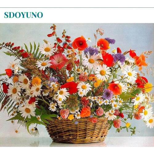 SDOYUNO oil Painting By Numbers Flowers DIY Frameless 60x75cm pictures by numbers on canvas Digital Painting For Home Decor