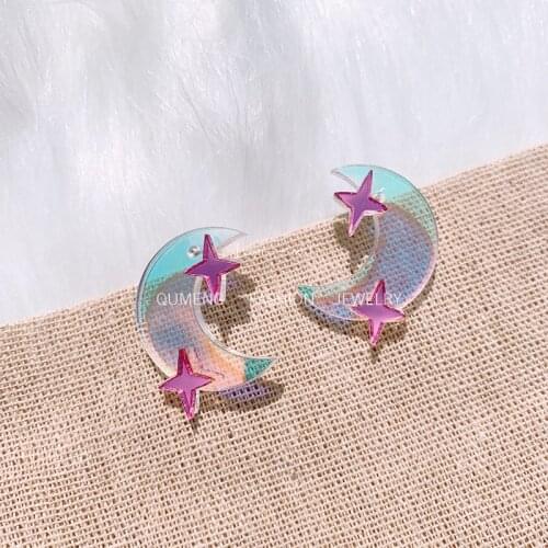Y2K Stars Half Moon Stud Earrings Mini 90’s Style Laser Earrings High Fashion Color Changing Acrylic Fashion Jewelry Sweet Gifts
