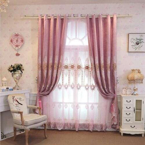 Window Curtain Living Room Pink Hot Embroidered Fabric Luxury Curtains curtains for living room, bedroom, dining room