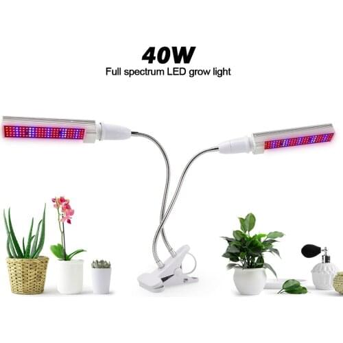 40W Led Grow Light Desktop Double-ended Clip Full Spectrum Plant Lamp IR UV Warm Lights For Indoor Greenhouse Seedlings Grow Box