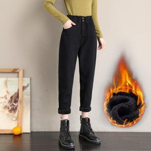 Warm Plus Size Winter Jeans for Women Female High Waist Straight Casual Trousers Thick Plus Velvet Denim Pants Streetwear