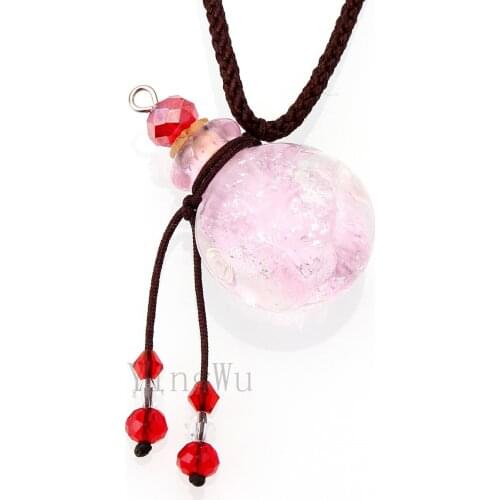 YingWu Round Cherry oil ashes urn bottle cork White Glass pendant vial Necklace