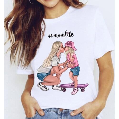 2021 Female T-shirt Mother Daughter graphic t shirts Ladies Streetware White Fashion Short Sleeve Tops Female Plus Size 3XL