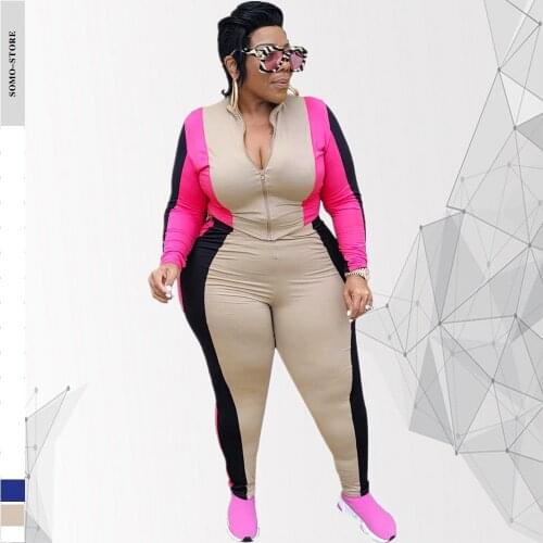 Plus Size Women Clothing Two Piece Set Tracksuit Womens Casual Color Splicing Long Sleeve Zipper Coat Wholesale Dropshipping