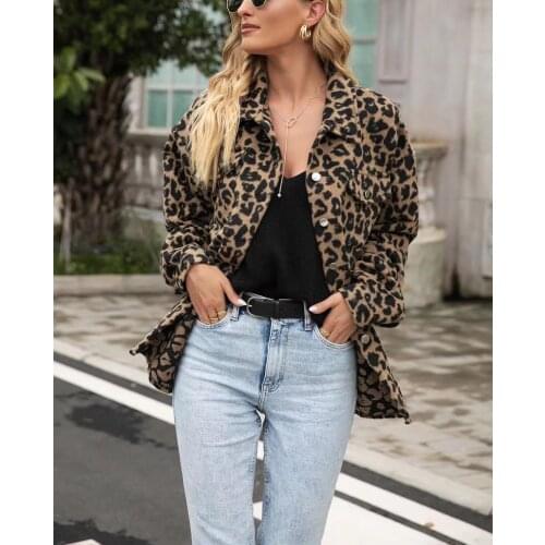 Women Shirt Jacke 2021 Leopard Print Long Sleeve Button Casual Warm Thicken Casual Fashion Streetwear Girl Oversize Chic Coats