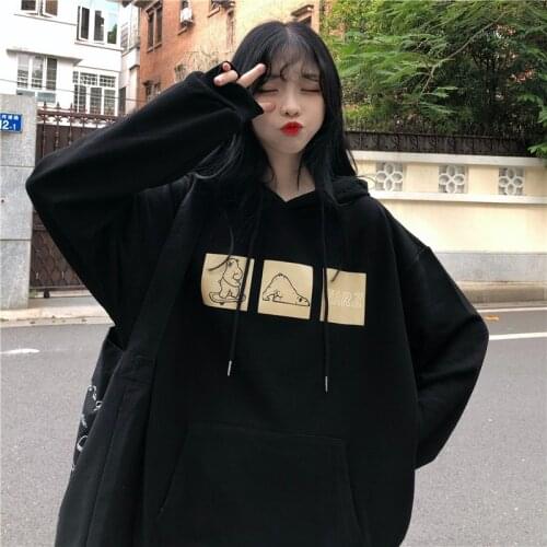 Womens Harajuku Hoodies 2021 Korean Hoodie Loose Casual Printed Top Coat Sweatshirt Cute Kawaii Long Sleeve Student Pullover