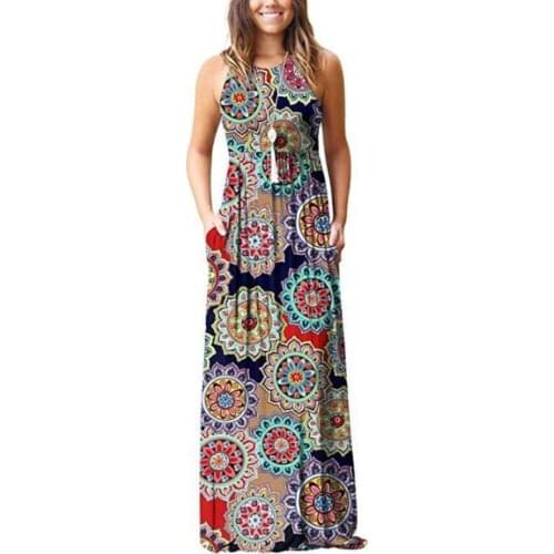 Large Size Elegant Womens Floral Print Long Maxi Dress Evening Party Beach Dress Summer Sleeveless Long Flower Sundress Costume