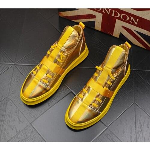 Gold Hip hop shoes for men fashion high tops punk Sneakers men Casual shoes flats chaussure homme