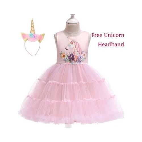2019 Summer Girl Cartoon Dress Unicorn Party Girls Dress Elegant Costume Wedding Dresses For Girls Vestidos fantasia infantil
