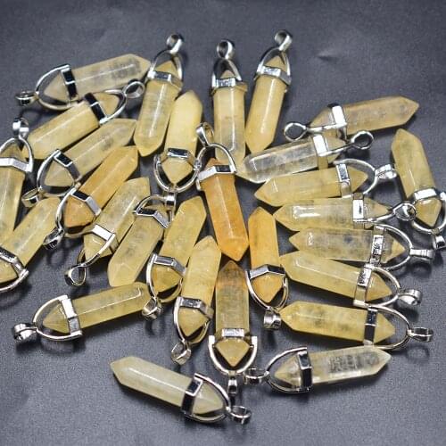 2021High quality assorted natural stone yellow Crystal pillar charms chakra Pendants & necklaces for making 20pcs/lot Wholesale