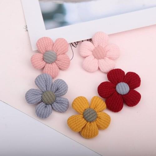 5Pcs/Lot Knitting Hand Sewn With Buckle Five Petals Flower Fabric Flower Hand Made Ornaments Headdress DIY Hairpin Accessories