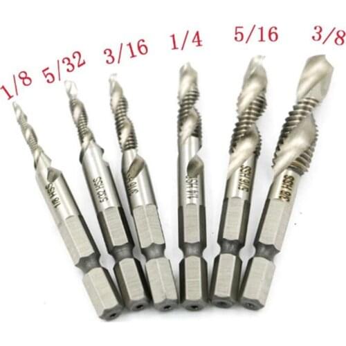6pcs/set 4341 HSS Titanium-plated Hex Shank Drill Bits Screw Thread Twist Drills Woodworking Tools High-speed Steel for Metal