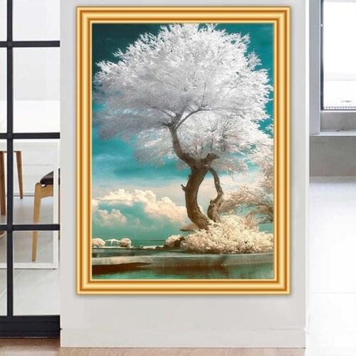 5D DIY Diamond Painting Snow-White Tree Kit Full Square Drill Diamond Embroidery Mosaic Picture of Rhinestones Home Decoration