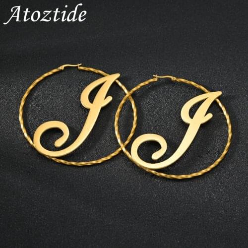 Atoztide Personalized High Quality Stainless Steel Name Earrings For Women Twisted Wire Cricle Earrings Weddings Party Jewelry