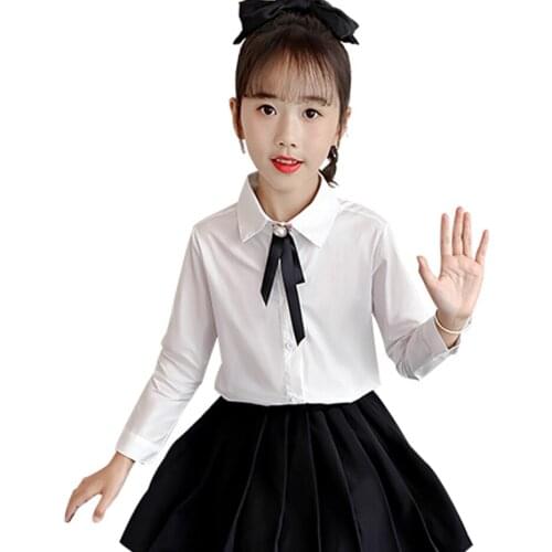 Blouses For Girls Solid Girls School Blouse Casual Style Kids Blouse For Girls Autumn Teenage Clothes For Girls 6 8 10 12 14
