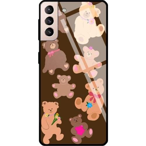 Bear-y Cute Tempered Glass Case For Samsung Galaxy S21 Ultra Note 20 S8 S9 S10 Note 10 Plus S20 FE