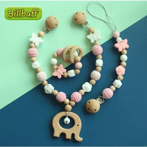 Baby Toy Wooden Pram Clip Baby Mobile Pram Personalize Silicone Bead Pacifier Chain Chewable Silicone Rattle Baby Wooden Teether