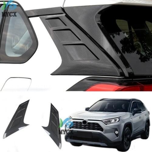 For Toyota RAV4 RAV 4 2019-2020 Carbon Fiber Exterior Rear Tail Window Spoiler Triangle Molding Cover Kit Trim Accessories