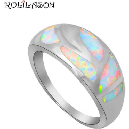 Brand Design Birthday Gifts New Arrival White Fire Opal silver plated Stamped Wholesale Jewelry Rings USA size #6#7#8#9 OR774