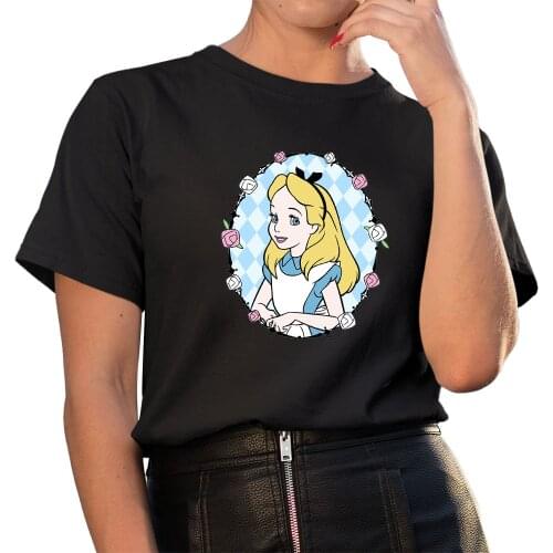 Alice in Wonderland Print T Shirt Women Short Sleeve Leisure Unisex Top Casual Ladies T-shirts Oversized Kawaii Female Clothing