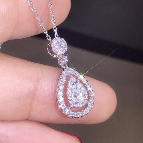 Exquisite Shining Geometric Water Drop Pendant Necklace Charming Womens Rhinestone Clavicle Chain Fashion Wedding Party Jewelry