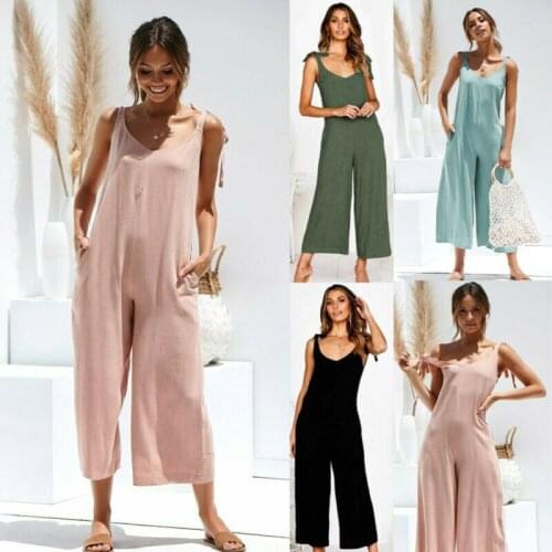 Rompers Summer new Women Casual Loose Linen Cotton Jumpsuit Sleeveless Backless Playsuit Trousers Overalls