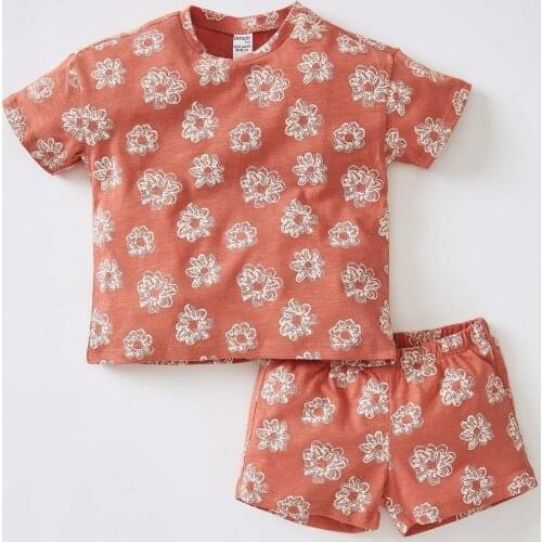 Defacto Baby Girl Pattern Cotton Short-Sleeve T-Shirt And Shorts Set