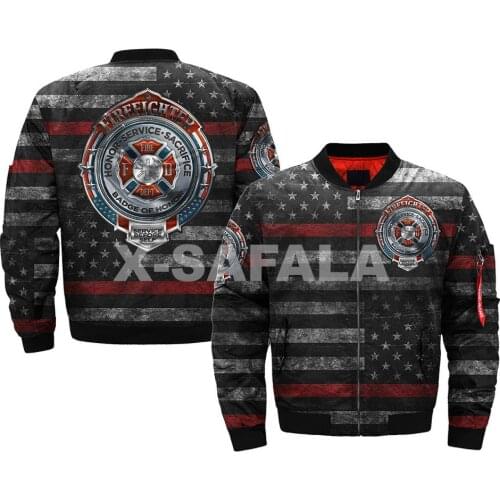 Mens Unisex 3D Bomber Jackets Firefighter Print Marines Zipper Flight Jacket Fireman Casual Thick Winter Coats Women Streetwear