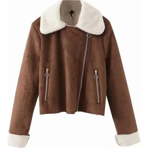 Merodi Women Stylish Autumn Patchwork Faux Leather Woolen Oversize Jackets Female Vogue Turndown Collar Zipper Warm Outwear