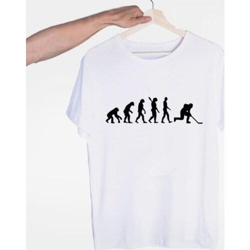 Mens Evolution of Ice Hockeyer T-shirt O-Neck Short Sleeves Summer Casual Fashion Unisex Men and Women Tshirt